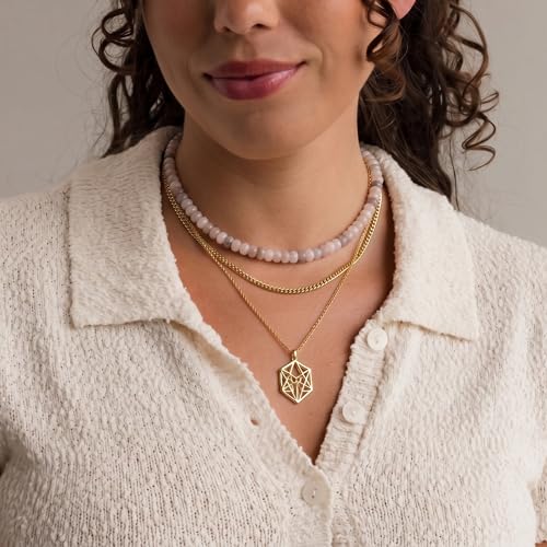 CONRAN KREMIX Colorful Stone Beaded Necklace for Women,Natural Gemstone Bead Choker Necklaces Boho Summer Beach Layering Necklace Jewelry Gift for Women - color: Light Gray