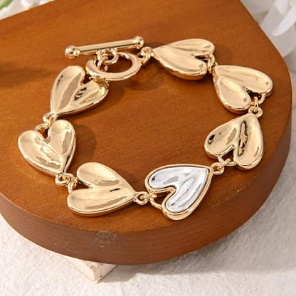 14K Gold & Silver Plated Lightweight Link Bracelet for Women | Stackable Bracelets ,14K Gold Plated Bracelets with CZ,Lightweight Trendy Chain Bracelet Jewelry Gift - style: gold heart chain