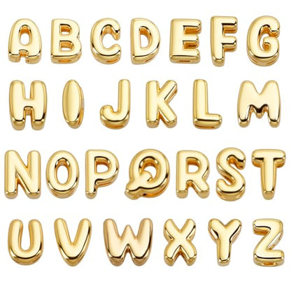 AHANDMAKER 26 Pcs 18K Real Gold Plated Mini Letter Charms 6~7mm Small Brass Alphabet Beads, A-Z Initial Charms Personalized Spacer Beads for DIY Craft Necklace Bracelet Keychains Jewelry Making for Women
