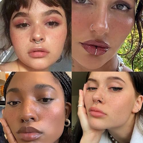 20G 18G 16G Titanium Nose Ring Hoop, Cartilage Hoop Earrings for Women Men Silver Gold Nose Ring Septum Ring Tragus Conch Helix Daith Lip Piercing Jewelry 6mm/7mm/8mm/9mm/10mm - color: Silver-18g, style: 6mm