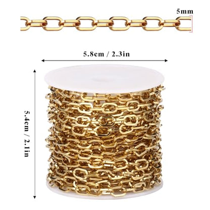 16.5FT Gold Paperclip Chains 5mm Stainless Steel Chain for Jewelry Making | 18K Gold PVD Plated Chunky Link Chain Roll Bulk for Necklace Bracelet Crafts - color: 5mm gold paperclip