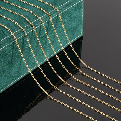 UMAOKANG 32.8 Feet Small Paperclip Chain for Jewelry Making Dainty Gold Plated Stainless Steel Chains Bulk on Spool - color: Paperclip Gold