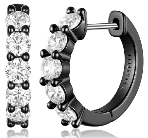 Evabelle Gold Hoop Earrings for Women 14K Real Gold Plated Cubic Zirconia Diamond Hoop Earrings Huggie Hoop Earring Women Earrings Earring for Men 925 Sterling Silver Post Hypoallergenic - color: Hoops 10-Black Ring and White Stone