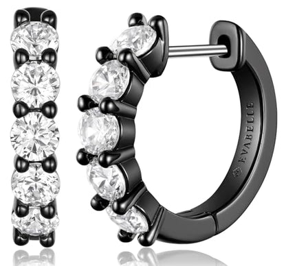Evabelle Gold Hoop Earrings for Women 14K Real Gold Plated Cubic Zirconia Diamond Hoop Earrings Huggie Hoop Earring Women Earrings Earring for Men 925 Sterling Silver Post Hypoallergenic - color: Hoops 10-Black Ring and White Stone