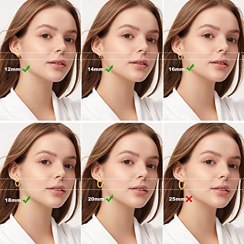 Silver Gold Hoop Earrings for Women Men, 316L Surgical Stainless Steel Huggie Hoop Earrings Set Hypoallergenic Small Cartilage Earrings Lightweight Hoop Earrings Huggie Set - color: 5 Pair Golden(12/14/16/18/20mm)