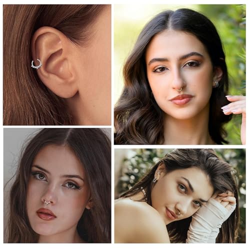 ONESING 20-30 Pcs Septum Rings 16G Septum Jewelry - Surgical Steel Piercings Horseshoe Helix Daith Smiley Tragus Lip Rings Nose Hoop Hinged Seamless Piercing Jewelry for Women Men - color: Silver-16G-10mm