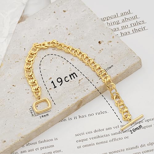 SOFYBJA 18k Gold Plated Personalized Chunky Cuban Oval Link Chain Bracelets for Men Toggle Rope Bracelet Jewelry for Women - style: Flat Cuban Chain Link Bracelet