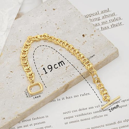 SOFYBJA 18k Gold Plated Personalized Chunky Cuban Oval Link Chain Bracelets for Men Toggle Rope Bracelet Jewelry for Women - style: Flat Cuban Chain Link Bracelet