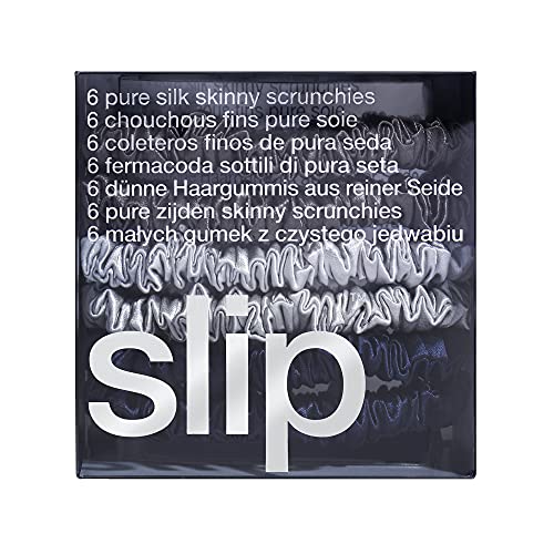 slip Skinnies The Midnight Collection | Pure Silk Skinny Scrunchies Set | 100% Mulberry Silk, Anti-Crease, Ultra Soft, Gentle on Hair, Prevents Breakage | Set of 6, Stylish & Durable - color: Navy, Charcoal, Silver