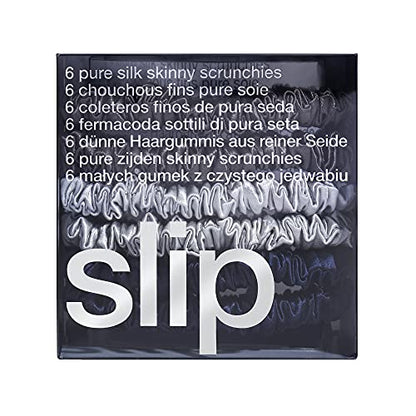 slip Skinnies The Midnight Collection | Pure Silk Skinny Scrunchies Set | 100% Mulberry Silk, Anti-Crease, Ultra Soft, Gentle on Hair, Prevents Breakage | Set of 6, Stylish & Durable - color: Navy, Charcoal, Silver