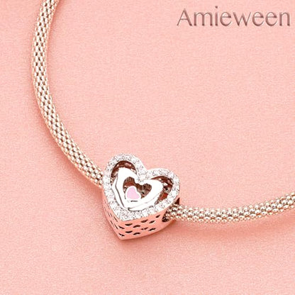 S925 Charms for Bracelets and Necklaces, Gifts for Mothers Nurses Day Graduation, for Girlfriend Family Friend, Bead Pendant, for Pandora, Silver 14K Gold Plated Enamel CZ, DIY Jewelry Making - style: 11 Hand Heart Charms