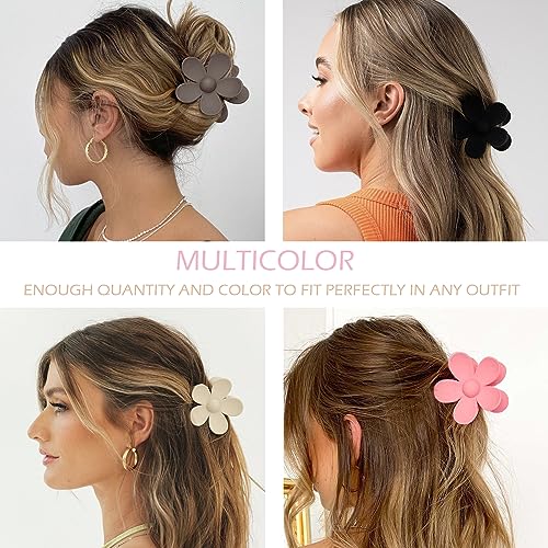 Large Hair Claw Clips, 12 Pack Flower Hair Clips for Thick Hair, Big Square Matte Strong hold for Thin Hair, 3 Styles Claw Hair Clips for Thick Hair - color: White, Black, Pink, Coffee