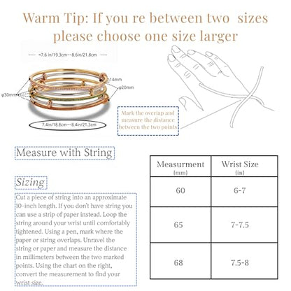mixed metal Tri-Tone Bangles Bracelet for Women, 3/5 Pcs Stainless Steel Gold Plated Stackable Bracelet Set, Stylish Jewelry Gift - color: Gold zirconium+gold+gold, size: 60