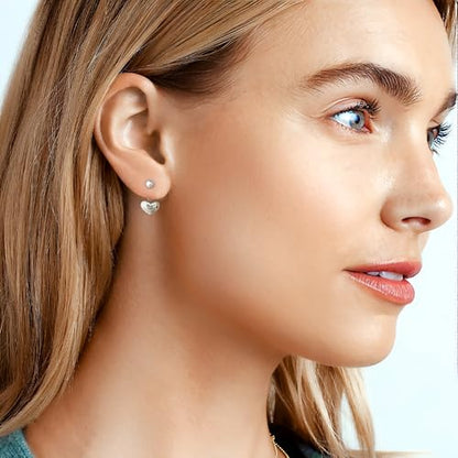 Simple Cute Small Heart Drop Dangle Earrings for Women | 925 Sterling Silver Post, 14K Gold or Silver Plated, Mini Ball Stud Ear Jacket Earrings, Hypoallergenic Heart Earrings - color: Silver