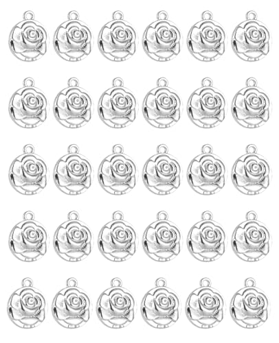 Saint Therese of Lisieux/Saint Mother Teresa of Calcutta/Divine Mercy Jesus/Mater Dolorosa Patron Saint Medal Charm Pendant for DIY Rosary Necklace Bracelet Jewelry Making Part - color: 30pcs-Rose Floral