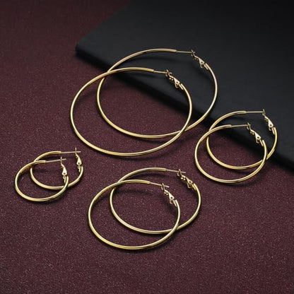 4 Pairs Gold Hoop Earrings for Women | 14K Gold Plated Hypoallergenic Small Large Earrings Set, Lightweight Stainless Steel Hoops - color: Gold