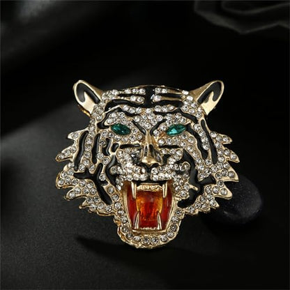Luxury Crystal Tiger Brooch Pins for Women Men Vintage Gold-Tone Climbing Black Spots Leopard Brooch Fashion Panther Cougar Pin Suit Jackets Coat Animal Jewelry Gift - style: Tiger