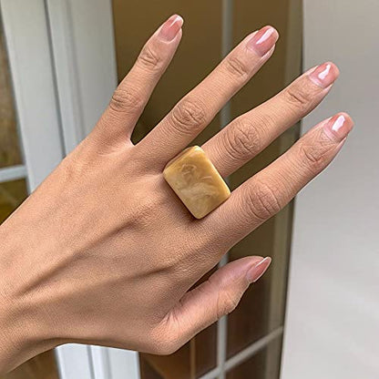 Colorful Transparent Resin Rings Finger Rings,Geometry Rings Set Candy Color Marbling Thumb Rings(Yellow) - color: Yellow