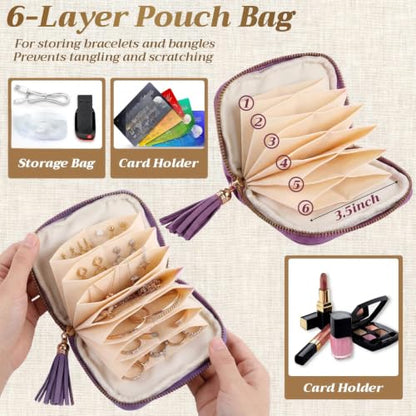 Hsei 5 Pack Small Travel Jewelry Case Bulk Mini Jewelry Organizer for Women 6-layer Velvet Zipper Pouch Bag Bridesmaid Gifts for Bangles Link Bracelets Storage Protect
