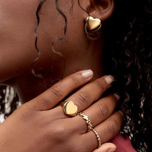 Hey Harper Gold Ring for Women - Gold Plated Stacking Waterproof & Sweatproof Jewerly Ring - Everday Non Tarnish Cute Fashion Circle Rings - style: Heartbeat Ring