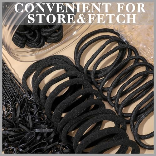 735 Pcs Black Hair Ties and Bobby Pins Set, Clear Elastic Bands, No Damage Hair Accessories for Thick Hair, Women and Girls