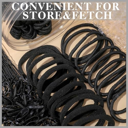 735 Pcs Black Hair Ties and Bobby Pins Set, Clear Elastic Bands, No Damage Hair Accessories for Thick Hair, Women and Girls