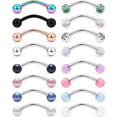 316L Surgical Steel Curved Barbell Snake Eyes Tongue Ring Piercing 16G 14G 4-16PCS - style: 16PCS - 14G 9/16" (14mm)