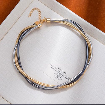 Chunky Gold Statement Choker Neckalce for Women Layered Snakebone Chain Collar Necklace Twist Wrap Stainless Steel Choker Punk Aesthetic Jewelry Gifts - color: Gold Silver