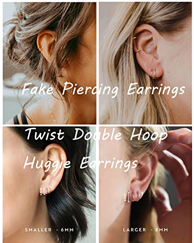 Double Hoop Earrings for Single Piercing, 3 Pairs 316L Surgical Steel Spiral Twist Illusion Lobe Cartilage Helix Hoop Earring Double Hoop Earrings for One Hole - color: Gold-8mm