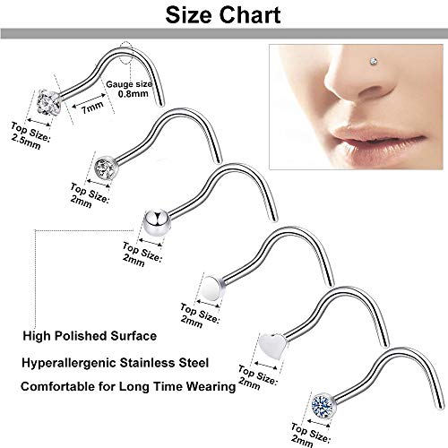 ONESING 9-40 Pcs Nose Rings - Hoops, Studs & L Shape - Hypoallergenic Stainless Steel Nose Piercings for Women & Men - color: Silver-36Pcs
