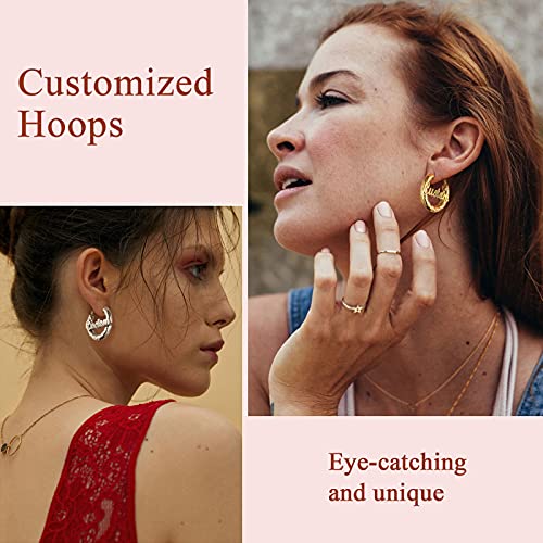 FindChic Chunky Hoop Earrings for Women, Silver/Black/14K Gold Plated Crossover Patterned Hollow Tube Rounded Loop Earrings, 30mm/40mm/60mm/80mm Hoops with Custom Name Options and Gift Box - color: f.Gold (Custom Name), size: 30MM