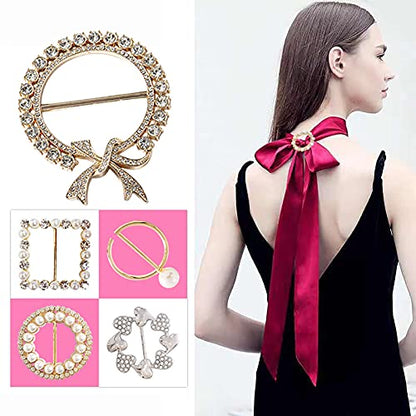 Scarf Tie Buckle Rings for Women,12PCS Metal Party T Shirt Pearls Rhinestone Clips,Clothes Corner Knotted Button for Women Girls Decorative Accessories TXZWJZ