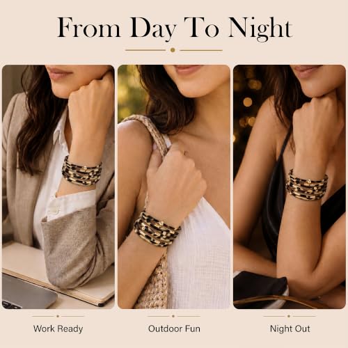 Fesciory Leather Wrap Bracelet for Women, Boho Western Layered Cuff Jewelry | Stackable Bracelets, Easy-On Clasp, Daily Wear, Pairs with Boho Western Outfits, Gift for Women - color: Brown1
