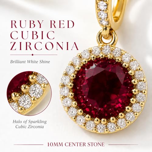 14K Gold Plated Hoop Dangle Earrings for Women, Hypoallergenic Colorful Cubic Zirconia Drop Earrings, Lightweight Huggie Earrings for Women - color: Gold/Ruby Red