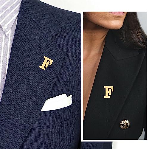 Initial Lapel Pin for Men Women, Brooch Pins for Men Suits, Metal Button Pins in 18K Gold and Silver Tone. - color: Gold-F
