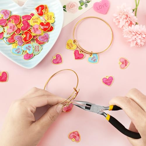 60Pcs Valentine Charms Valentines Day Heart Candy Alloy Pendants | Enamel Valentine Heart Charms, Conversation Heart Charms Collection, Text Engraved Designs, Festival Theme Accessories - style: Valentine Heart Charms