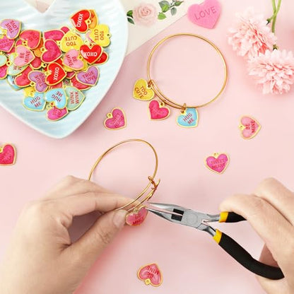 60Pcs Valentine Charms Valentines Day Heart Candy Alloy Pendants | Enamel Valentine Heart Charms, Conversation Heart Charms Collection, Text Engraved Designs, Festival Theme Accessories - style: Valentine Heart Charms