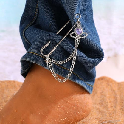 2 Pcs Chain Tassel Brooch Pins Set for Women Rhinestone Heart Flower Star Long Chain Bling Crystal Pearl Sweater Shawl Clips Punk Collar Chain Brooch Costume Jewelry - style: Style A