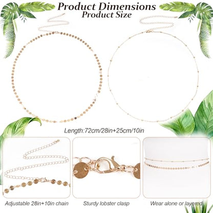 2 Pcs Gold Silver Waist Chain for Women, Layered Belly Chains, Adjustable Beaded & Sequin Waist Beads Body Chain Belt, Dainty Summer Beach Jewelry for Bikini Party Rave Outfits Gift - color: Gold