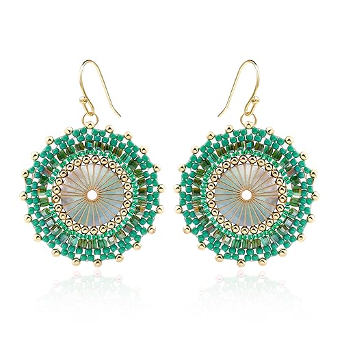 Colorful Bead Earrings For Women Summer Beach Handmade Bead Earrings Bohemia Hoop Dangle Earring For women - color: Green
