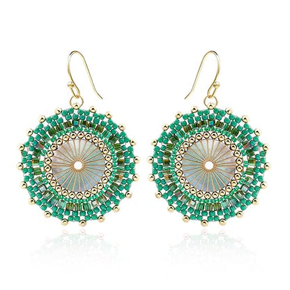 Colorful Bead Earrings For Women Summer Beach Handmade Bead Earrings Bohemia Hoop Dangle Earring For women - color: Green