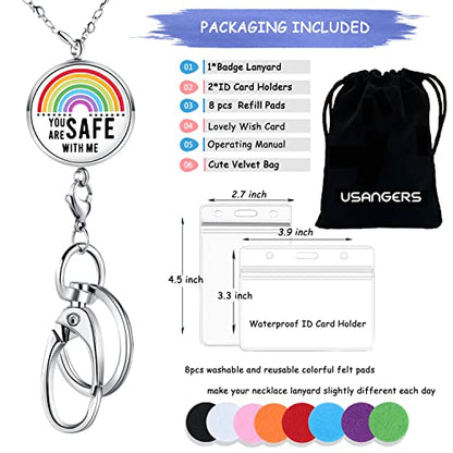 Lanyards for ID Badges, Lanyard with ID Holder, You're Safe with Me | Stainless Steel Key Chain Keychain, Cute Rainbow Badge Lanyards for Women, Nurse Accessories Teacher Appreciation Gift - color: Rainbow-you Are Safe With Me Black