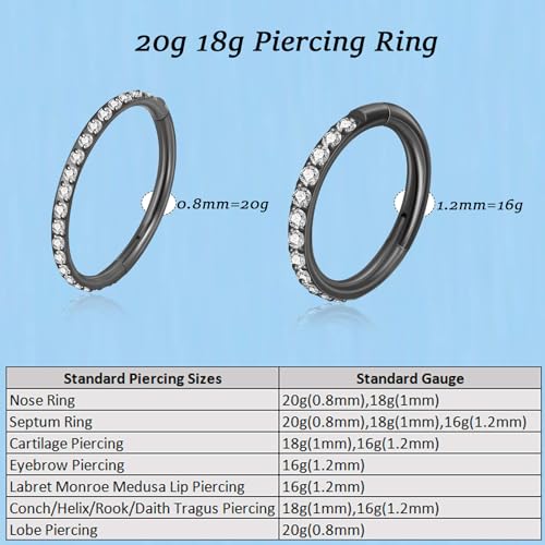 Lantine G23 Titanium Nose Rings Hoops Seamless Clicker Cz Nose Septum Piercings Rings Cute Diamond Hinged 16g 20g Cartilage Conch Daith Helix Tragus Piercing Jewelry - color: Gold, size: 16g 10mm