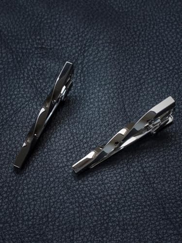 [TAVARAT] Tie Clip Tie Clips for Men twist type Black Silver Tie Bar Tie Pin Tps-077 - style: 3set