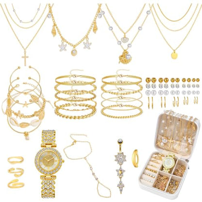 NEWITIN 88 Pieces Gold Jewelry Set for Women Fashion Bohemian Jewelry | Gold Plated Costume Jewelry, Turquoise Jewelry, Necklaces Bracelets Rings Earrings Set for Women Party Daily, Women Gifts - color: Yellow