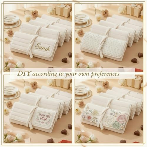 Tondiamo 1 Pcs Velvet Jewelry Roll Luxury Travel Jewelry Case for Ring Necklace Earring Bracelet Storage Bag Women Bridesmaid Gift (Cream White) - color: Cream White