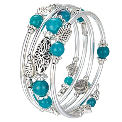 BULINLIN Layered Wrap Bangle Turquoise Bracelet - Bead Bracelet with Natural Agate Stone, Gifts For Women - color: 03-Sea green