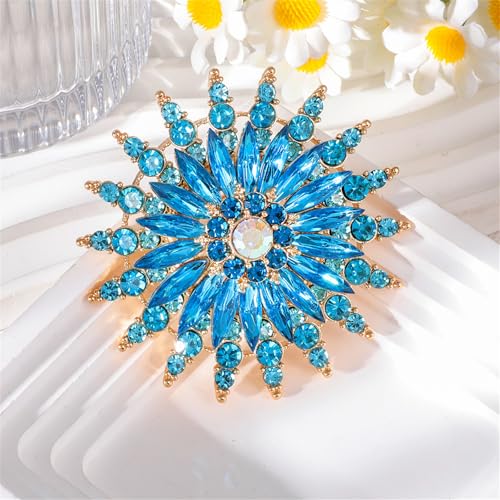 Rhinestone Sunflower Brooch Pin Red Pink Flower Brooch Stylish Crystal Brooch Elegant Clothing Hat Bag Accessories Jewerly for Women - color: Blue1