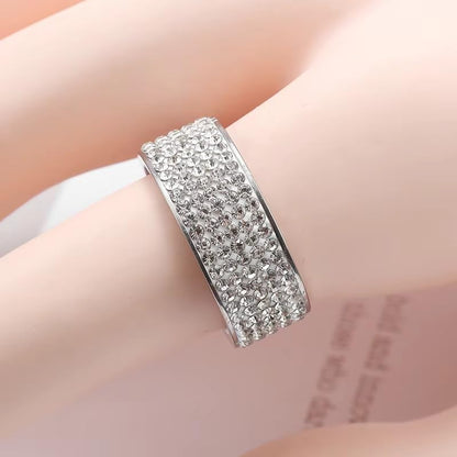 Multi Row Rhinestone Stainless Steel Band Ring Jewelry for Women | Multi rows shiny rhinestones, durable stainless steel, stylish band, ideal birthday holiday gift jewelry for women - color: silvery