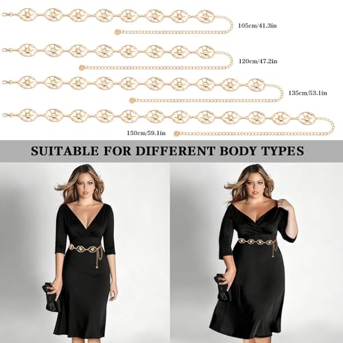 LIMHOO Women's Metal Waist Chain Belts Gold Silver Link Belt for Dresses - color: Star Gold, size: XL: Length 150cm/59in
